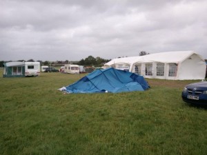 Flattened tent